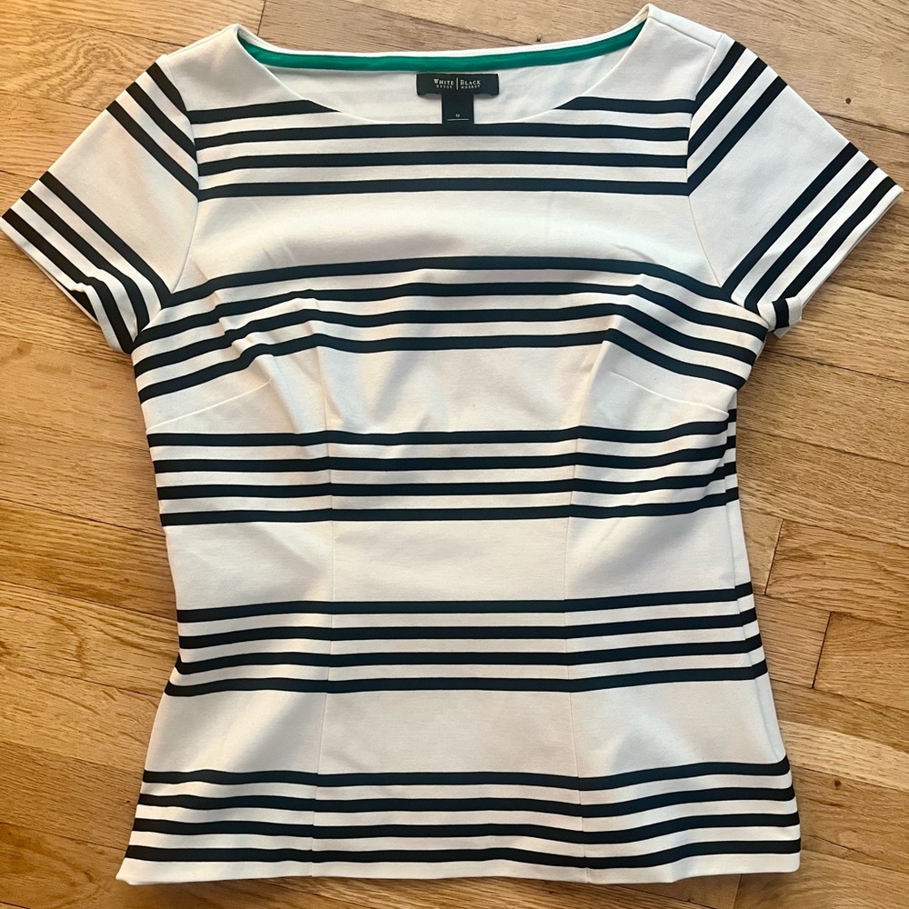 White House Black Market Black and White Striped Blouse